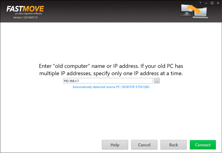 Connect new computer to the old computer and start migrating